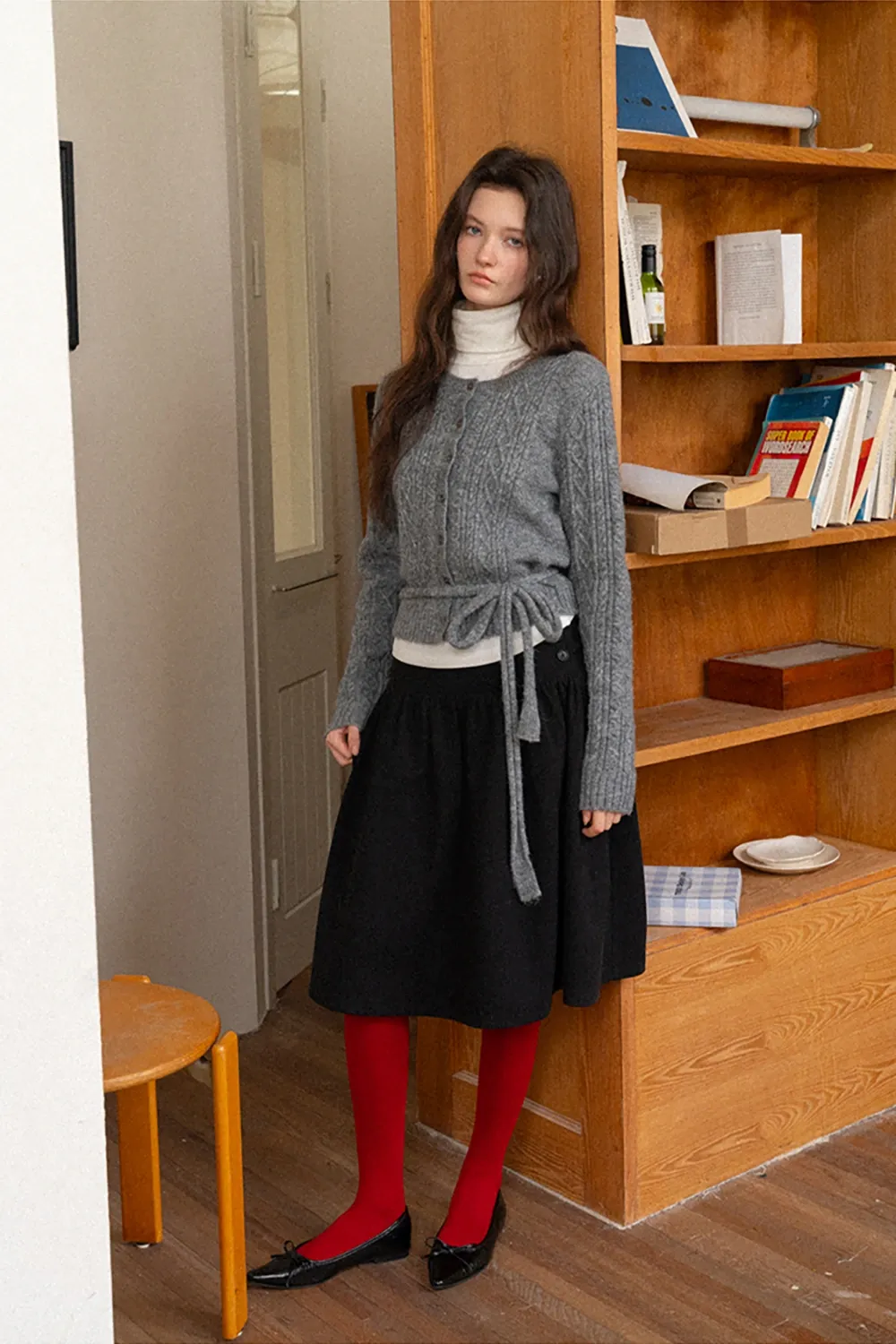 Cable Knit Cardigan with Tie-Front Detail