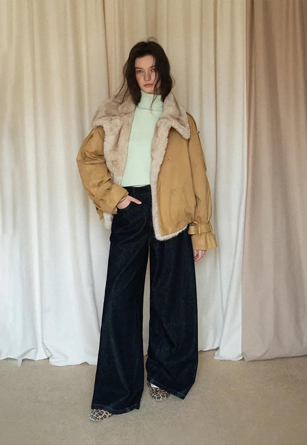 Double-Breasted Faux Shearling Jacket