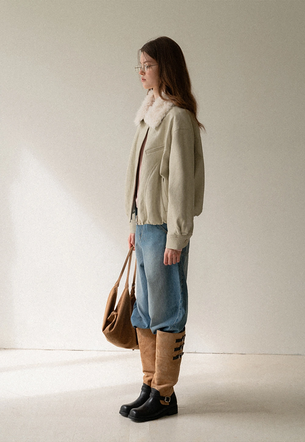 Casual Jacket with Faux Fur Collar for Women