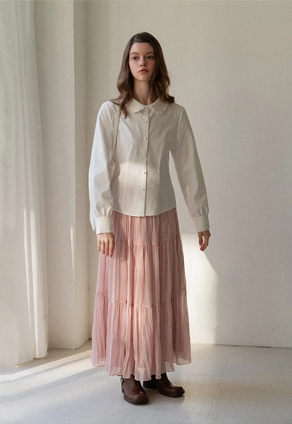 Classic White Blouse with Lace Collar