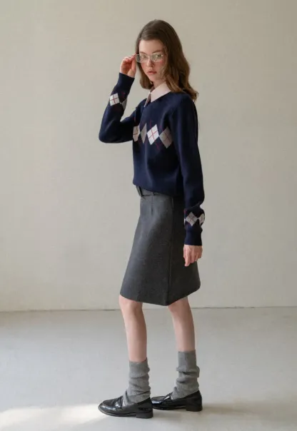 Wool Belted A-Line Mini Skirt in Charcoal