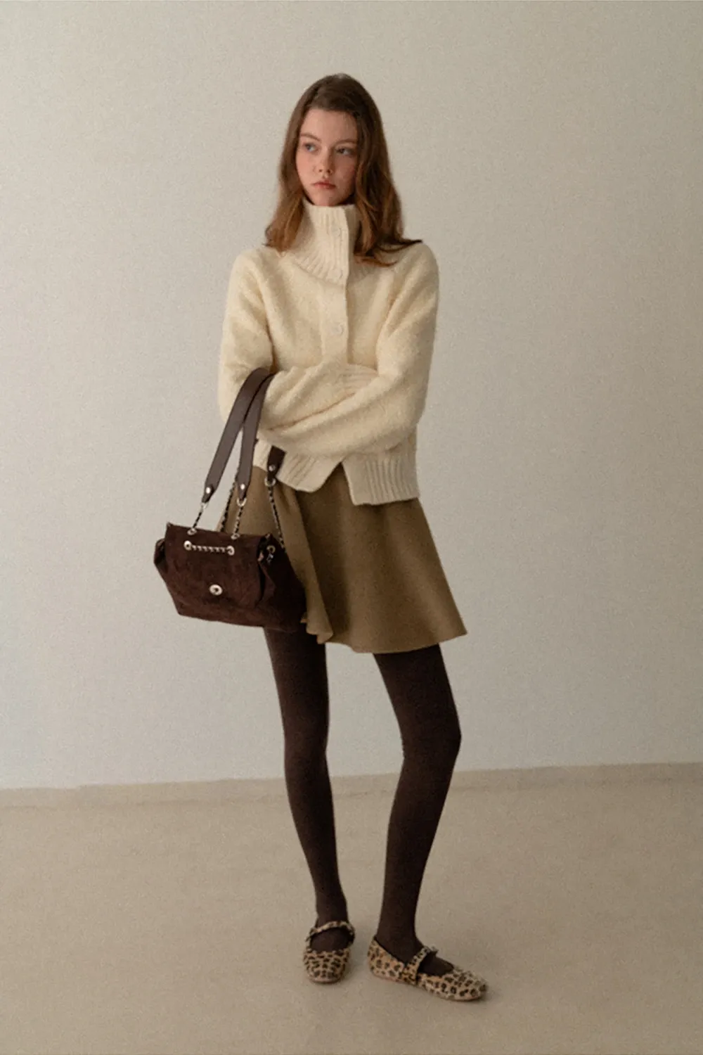 Single-Breasted High Neck Raglan Sweater