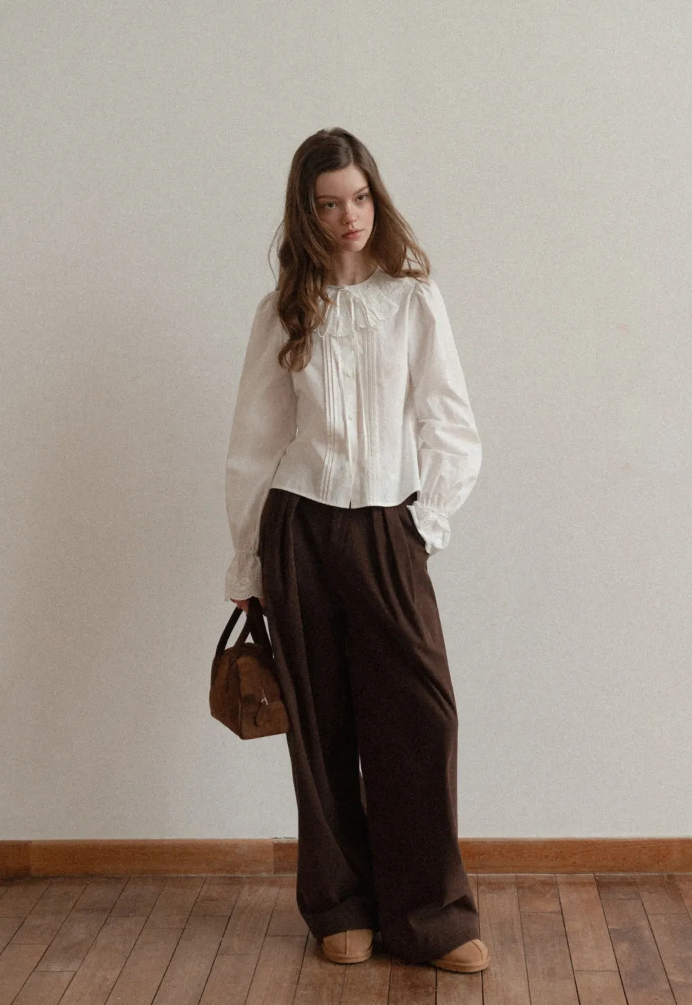 Vintage Style White Blouse with Lace Trim