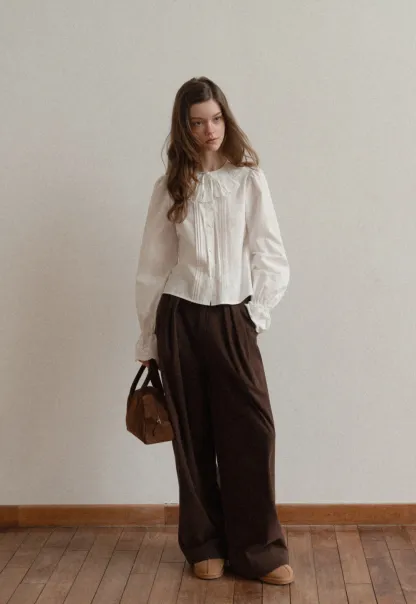 Vintage Style White Blouse with Lace Trim