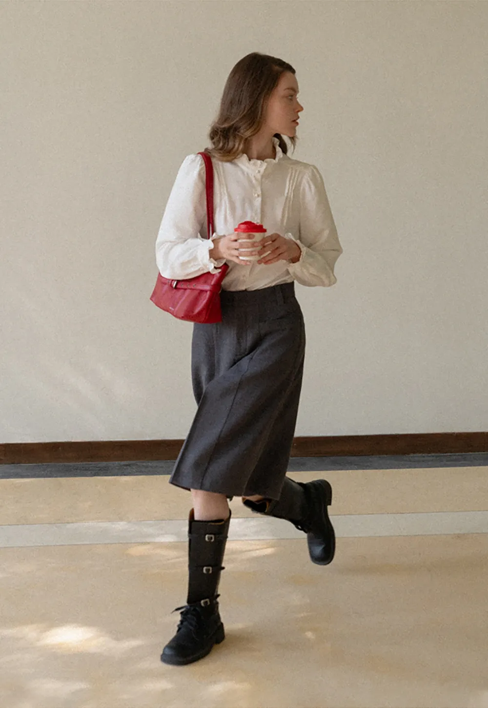 Long Sleeve Blouse with Ruffle Trim