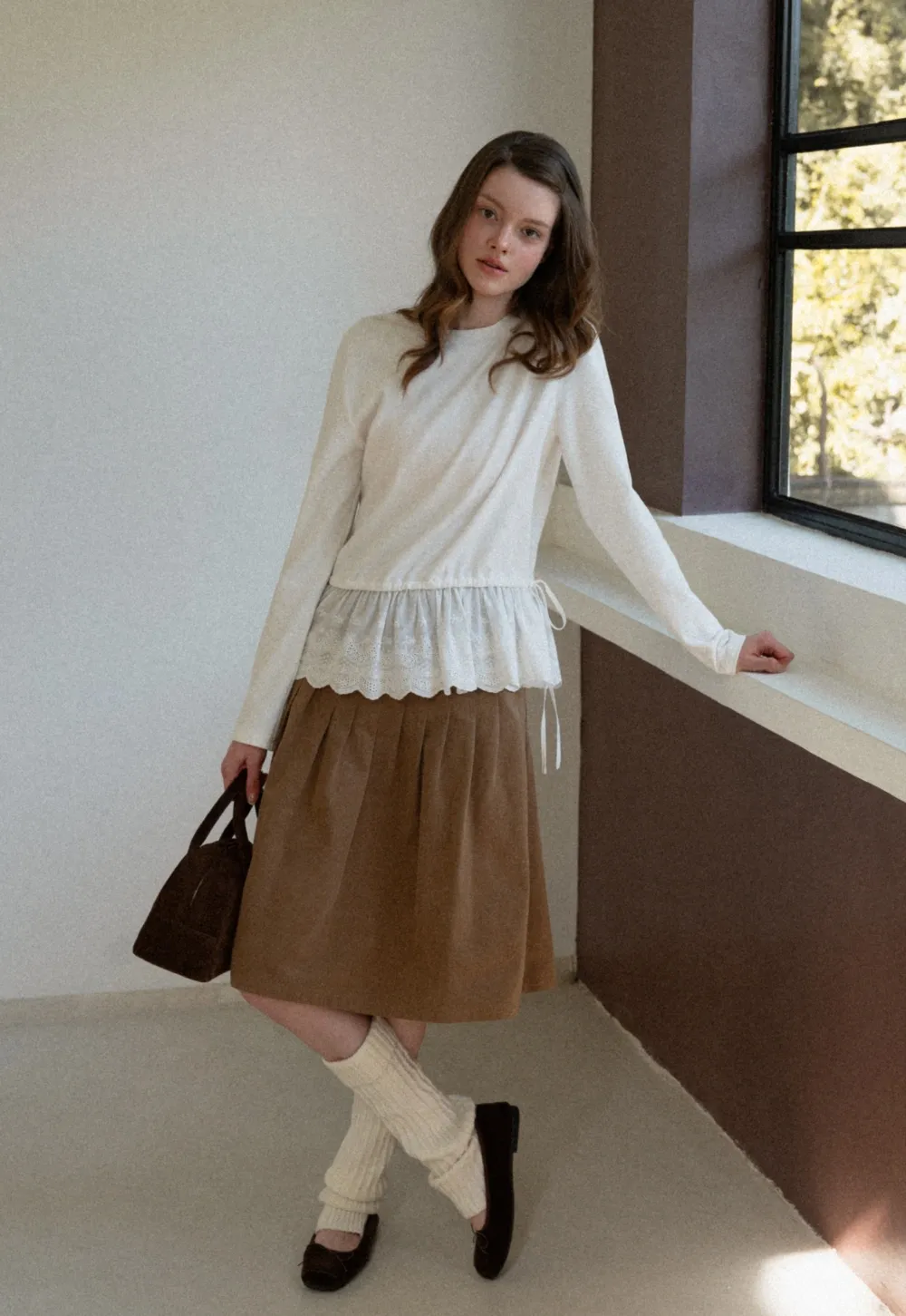 Lace Peplum Long Sleeve Top