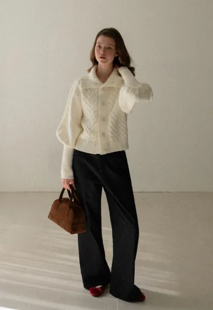 Chunky Knit Cardigan with Balloon Sleeves