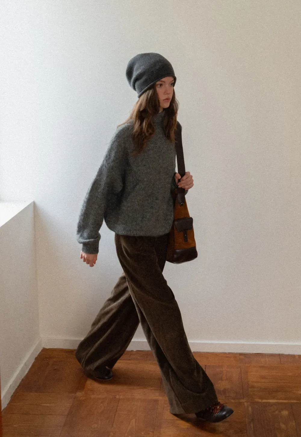 High-Neck Melange Knit Sweater