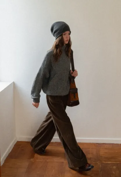 High-Neck Melange Knit Sweater