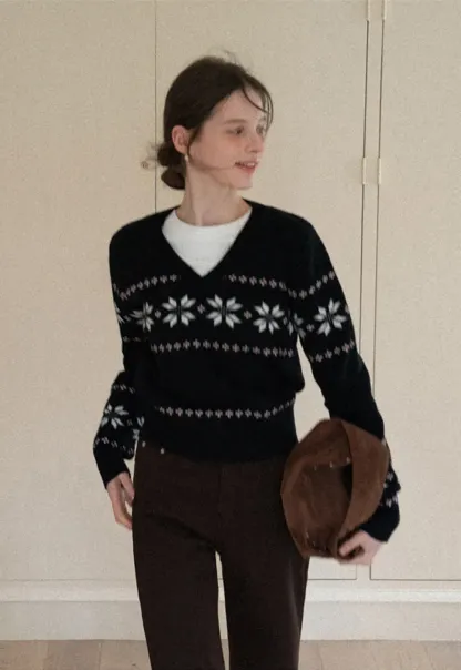Fair Isle V-Neck Knit Sweater