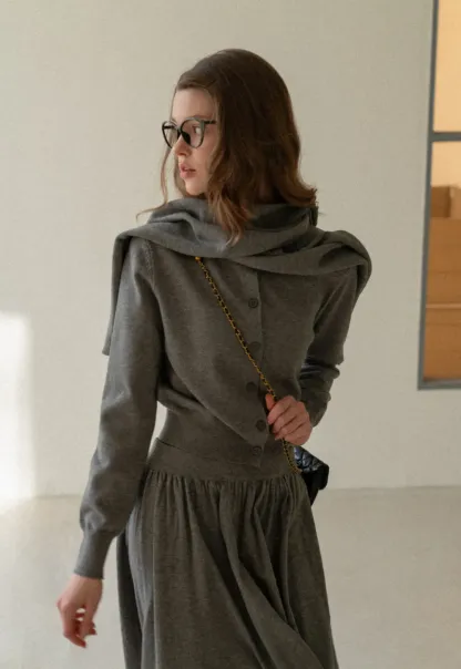 Relaxed Knit Cardigan & Full Skirt Set