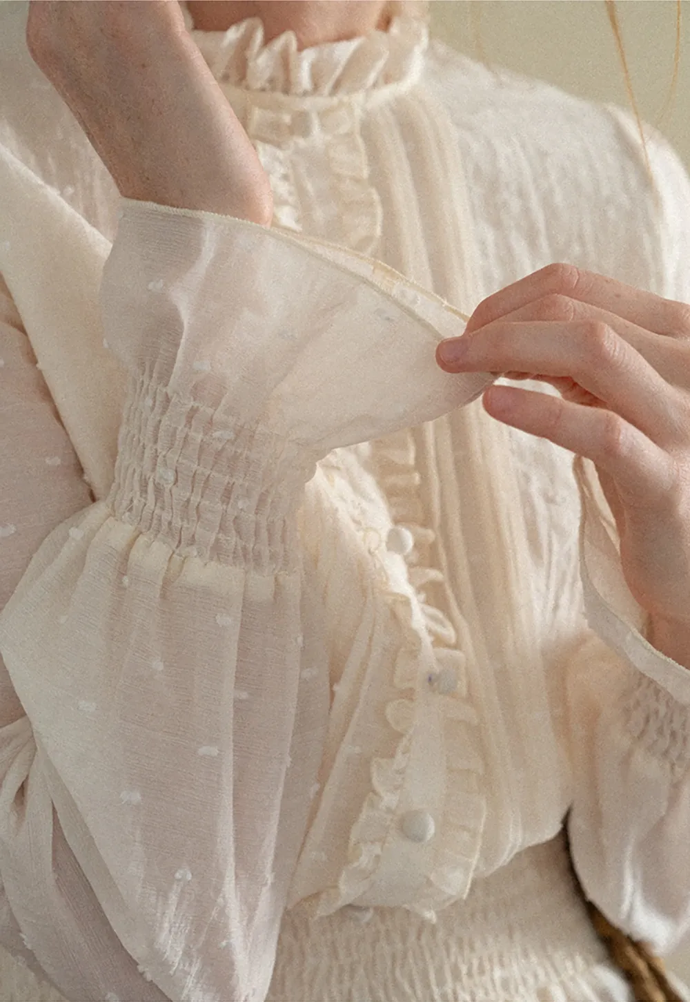 Ruffled Collar Smocked Waist Blouse