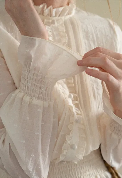 Ruffled Collar Smocked Waist Blouse