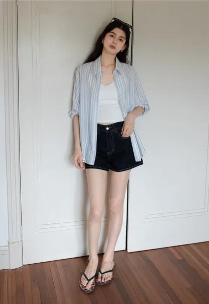 Breathable Cotton Striped Long Sleeve Shirt for Women