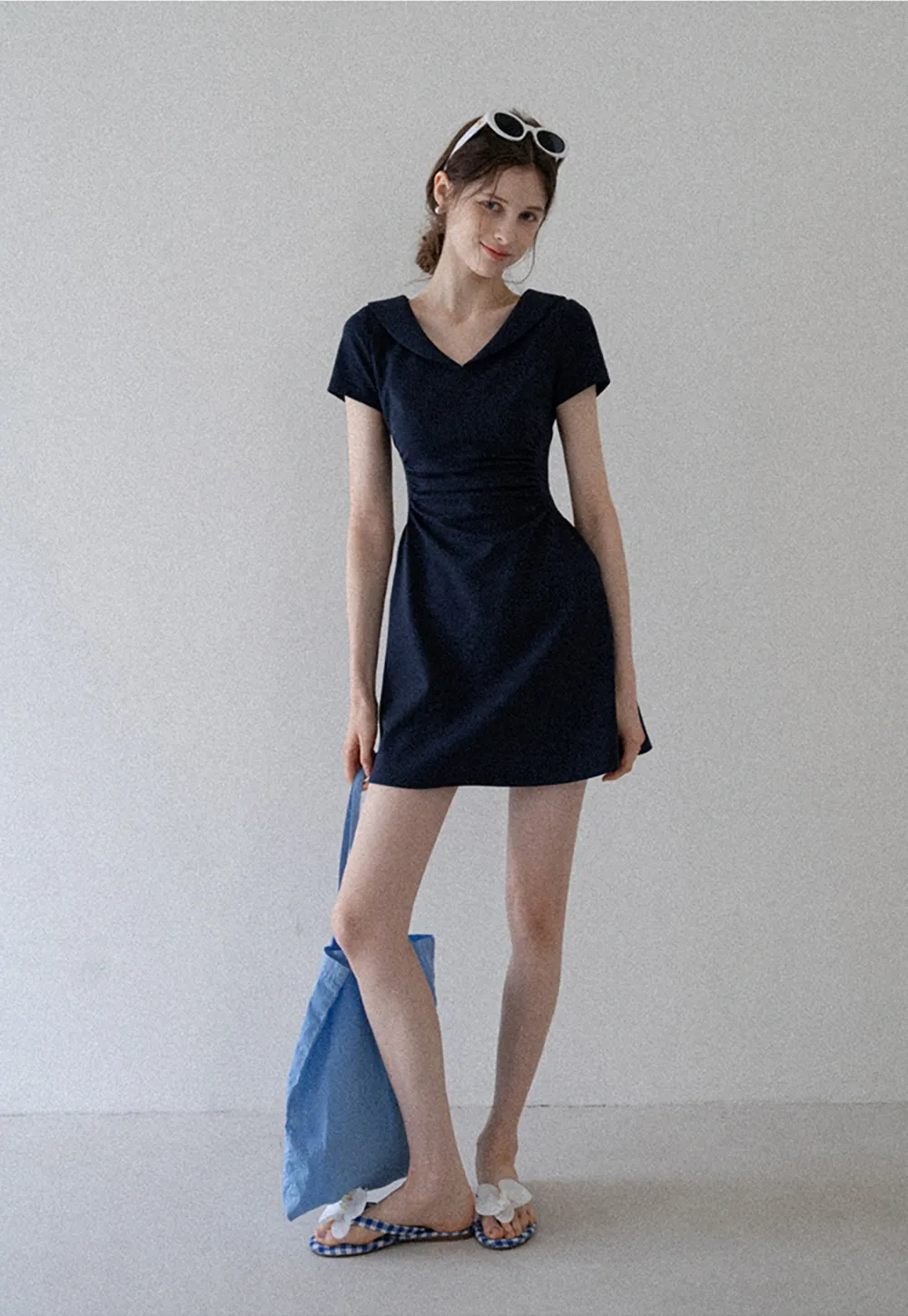 Women’s Sailor Collar Ruched Mini Dress