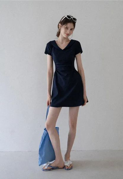 Women’s Sailor Collar Ruched Mini Dress