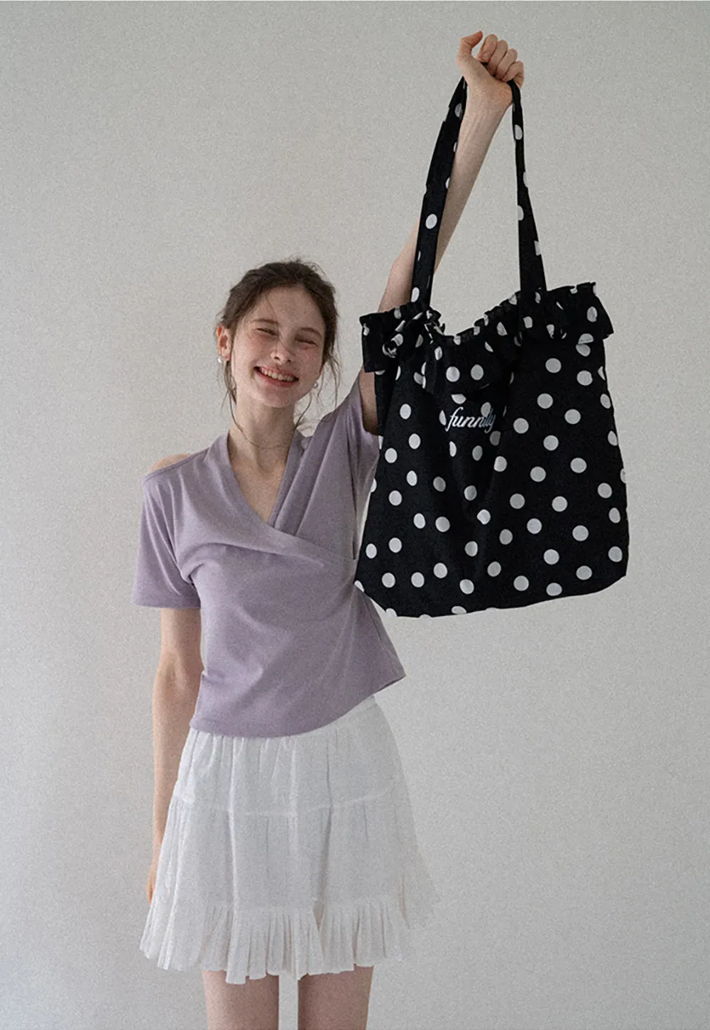 Polka Dot Ruffle Canvas Tote