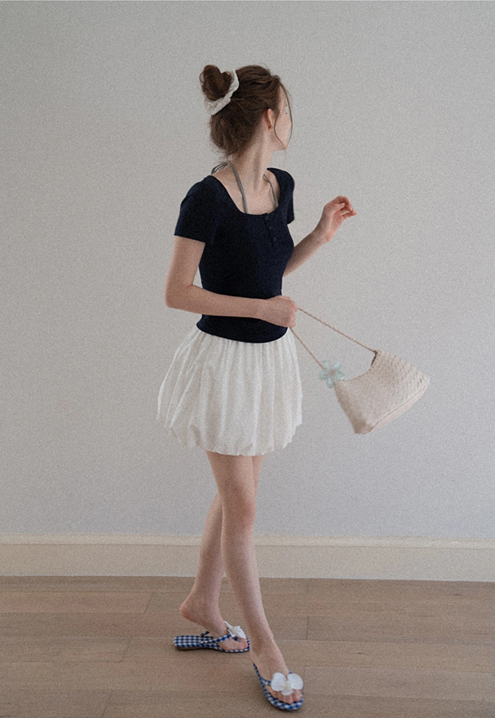 Women's Square-Neck Strappy Henley Tee