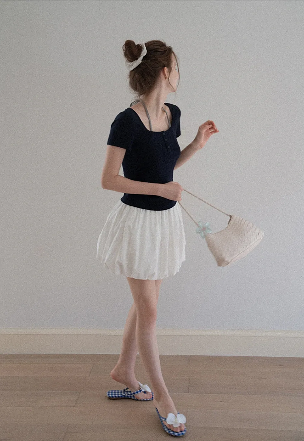 Women's Square-Neck Strappy Henley Tee