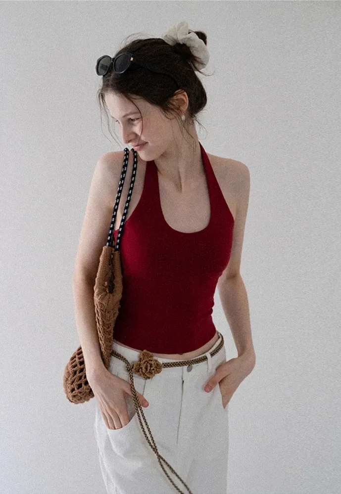 Women's Ribbed Halter Tank Top