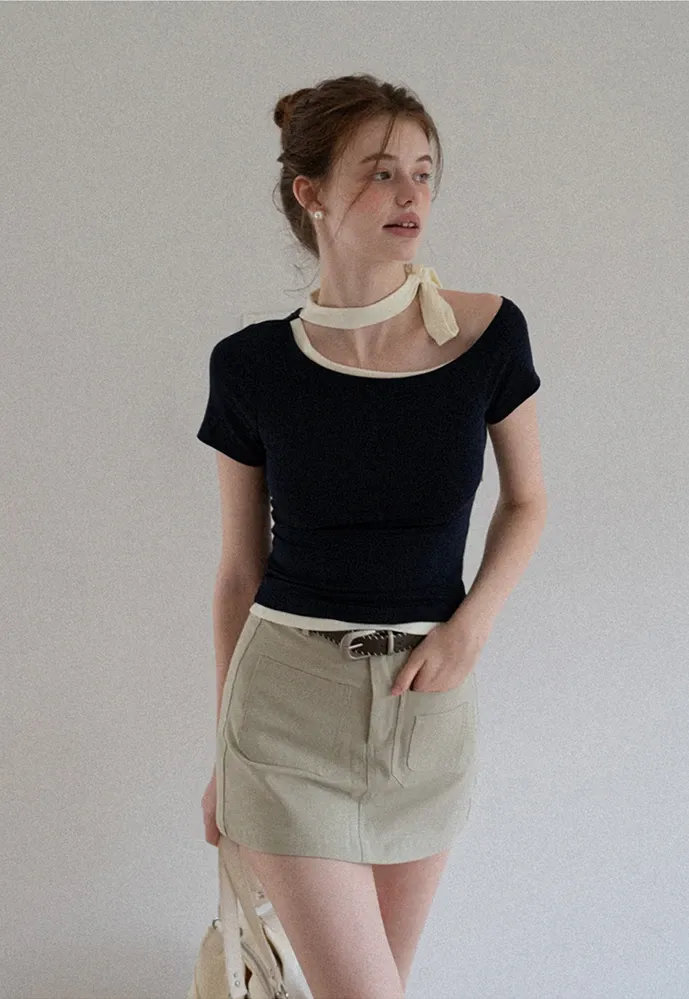 Women High Waist Belted Pocket Mini Skirt
