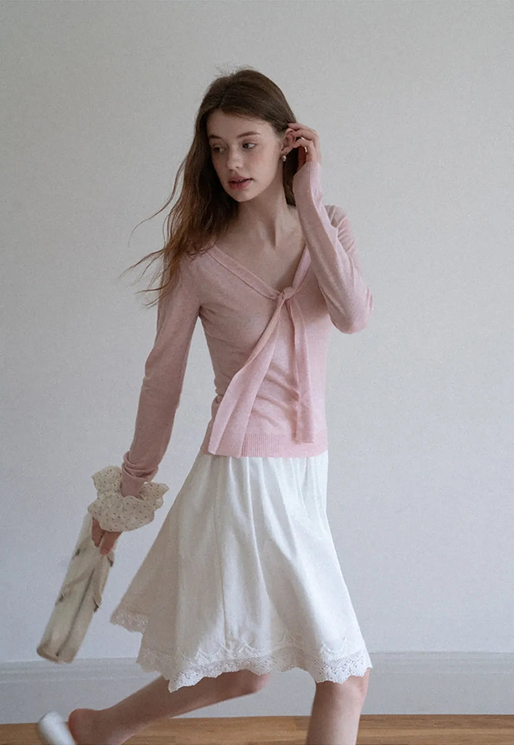 Women's High Waist A-Line Lace Hem Midi Skirt