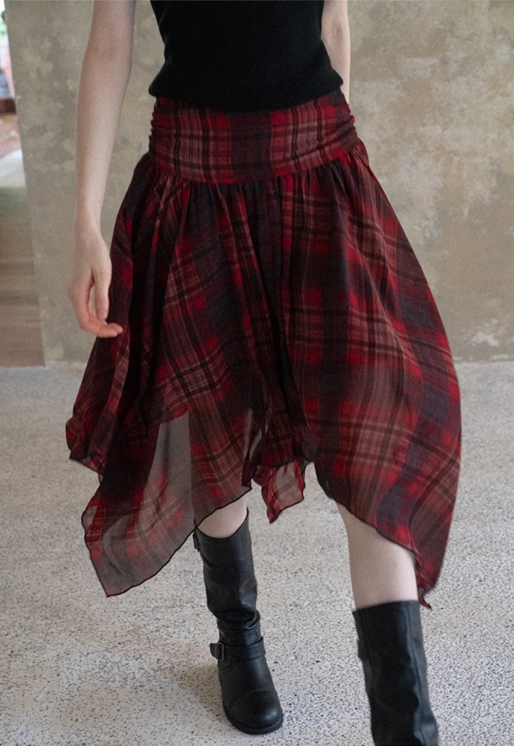 Women's Asymmetrical Plaid Midi Skirt 