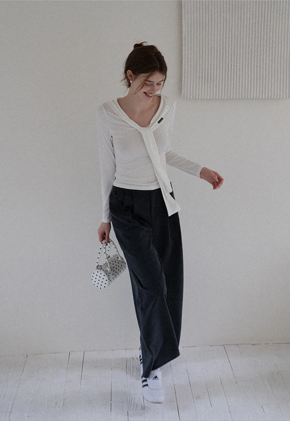 Off-shoulder Tie-detail Long Sleeve Knit Top