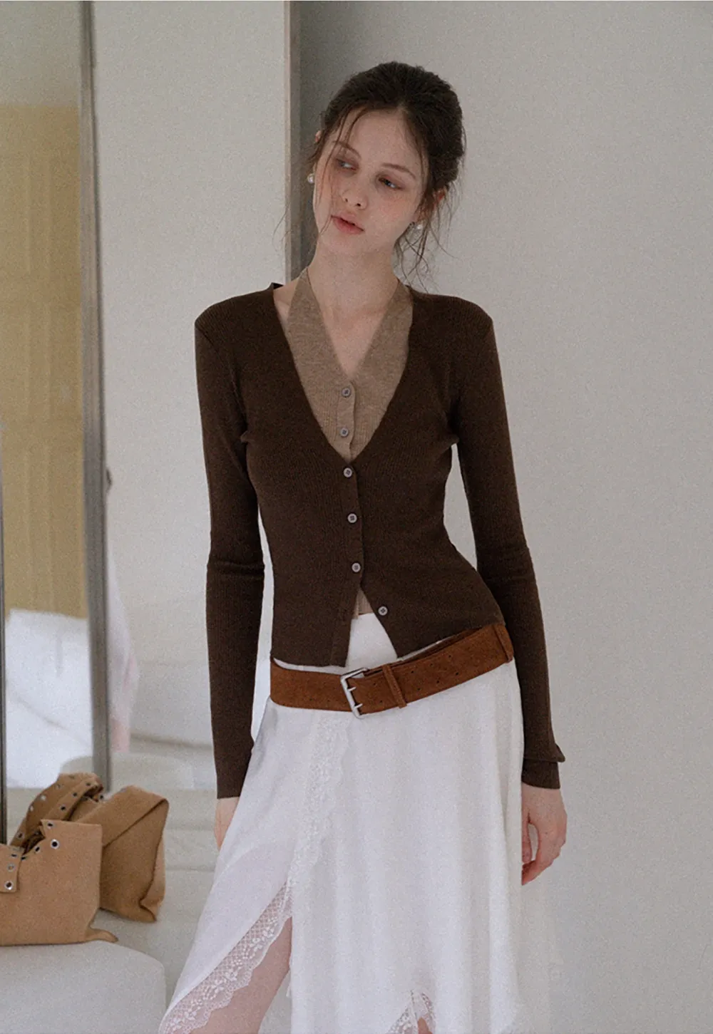 Layered Halter Neck Long Sleeve Knit Top