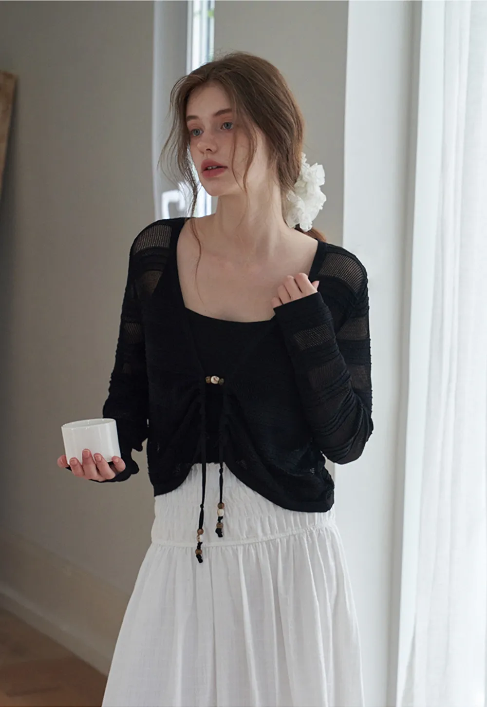 Women's Hollow Out Knit Long Sleeve Cardigan