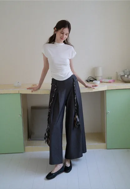 Women's Wide Leg Pleated Pants with Braided Ties