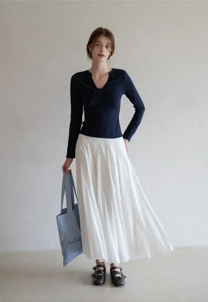 Women's High Waist Pleated Maxi Skirt