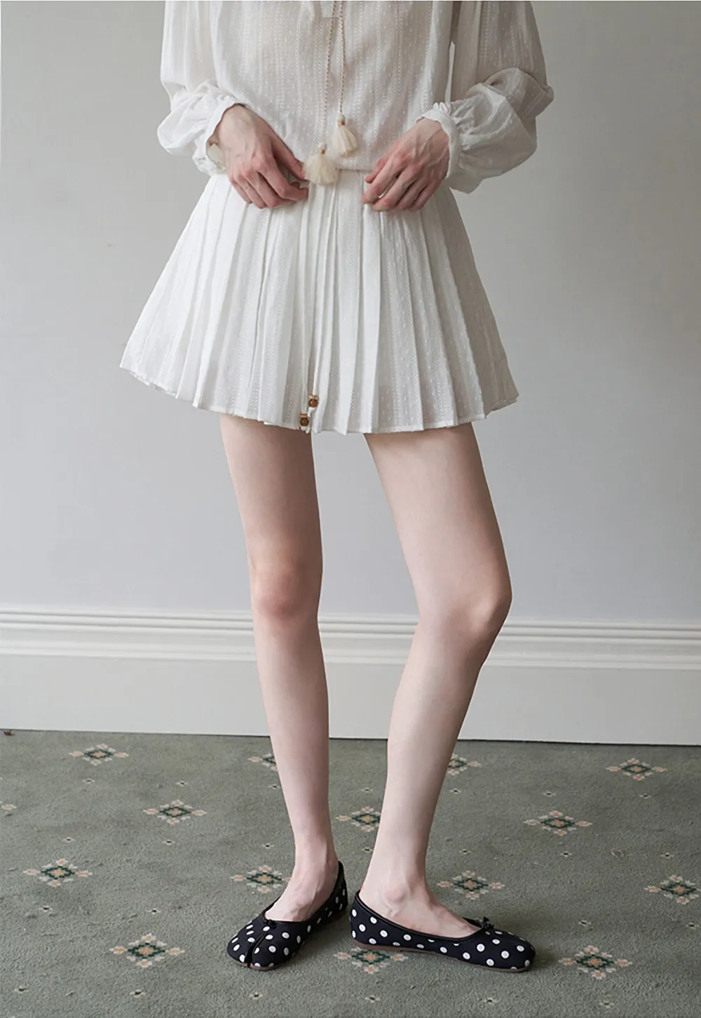 Women's Boho Tassel Tie Hollow Out Long Sleeve Shirt & Pleated Skirt Set