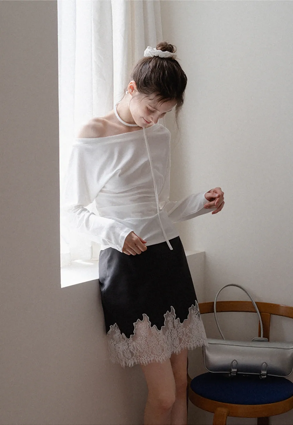 Scalloped Lace-Trim Mini Skirt