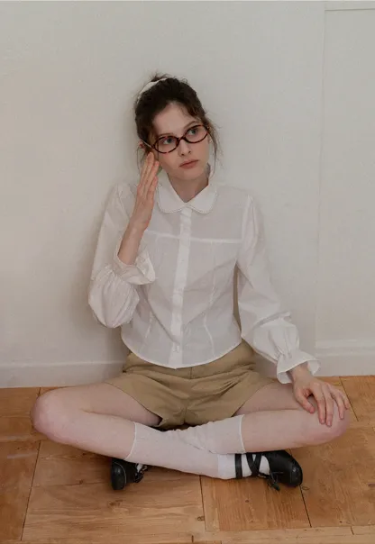 Women's Peter Pan Collar Long Sleeve Blouse