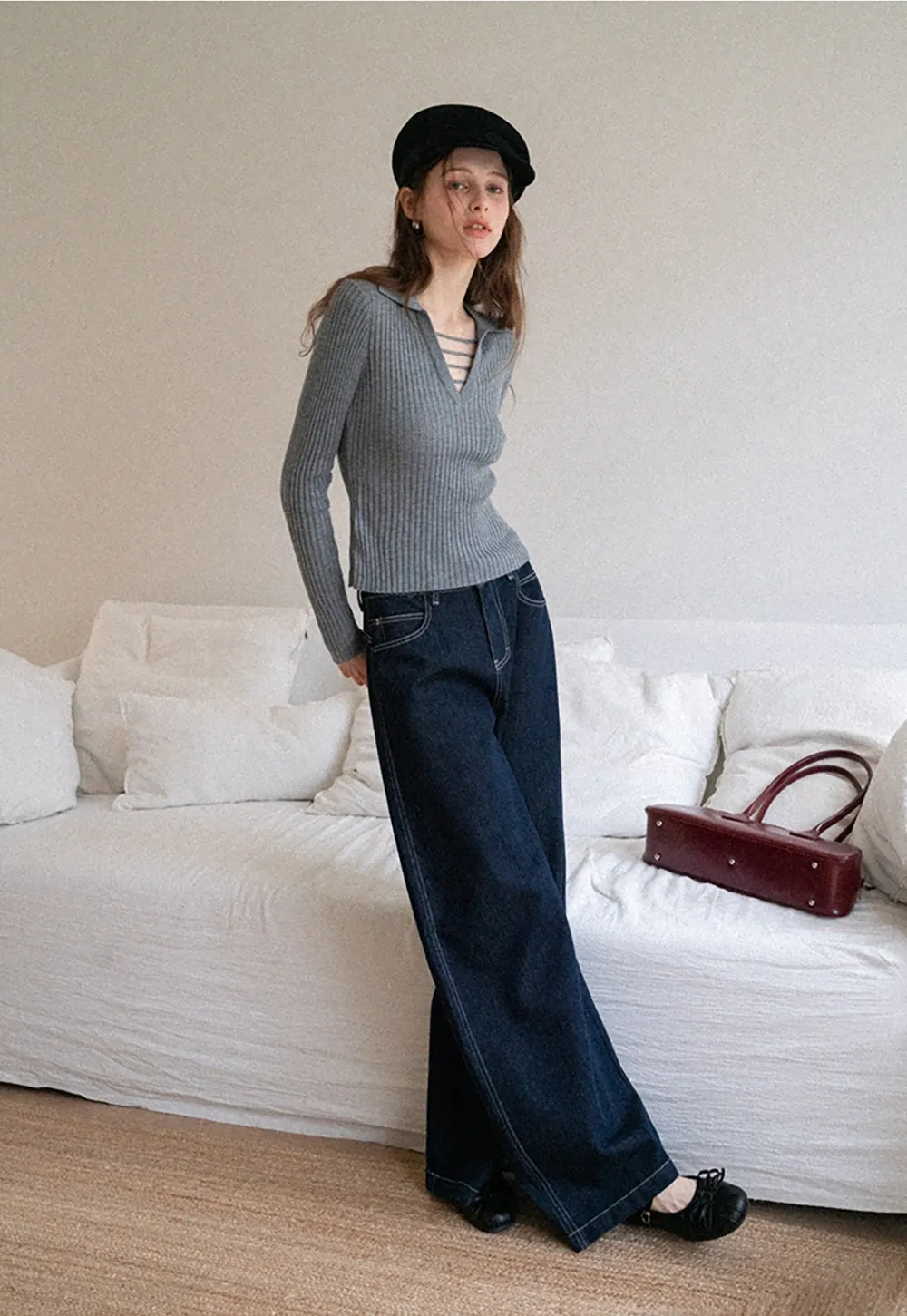 High-Waisted Wide Leg Denim Pants