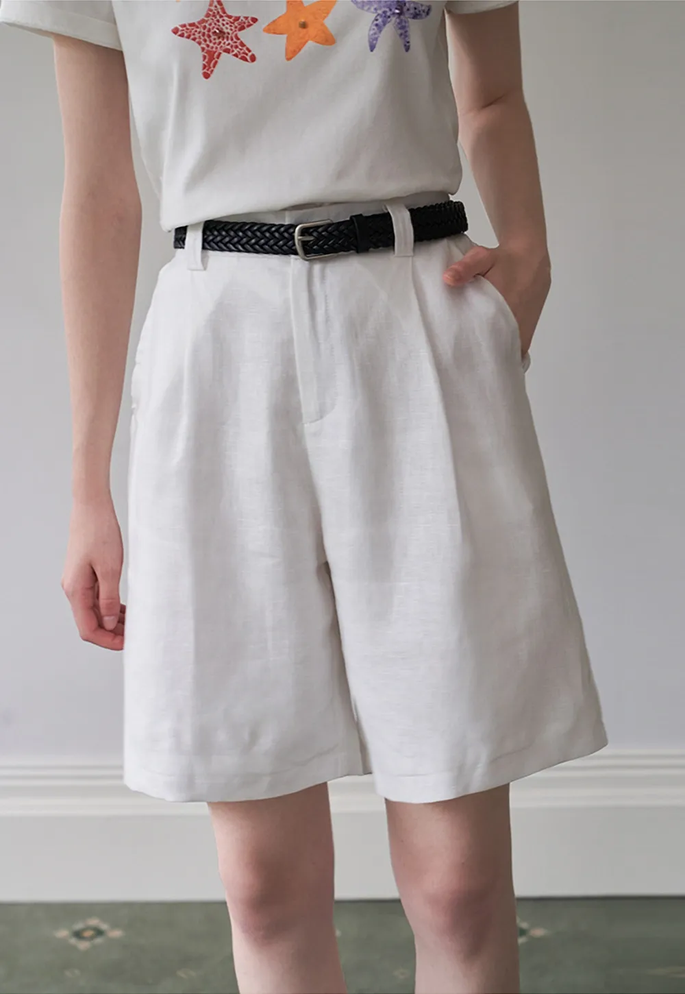 Women's Elastic Back Casual Loose Fit Shorts with Belt