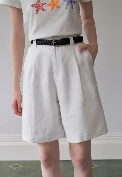 Women's Elastic Back Casual Loose Fit Shorts with Belt