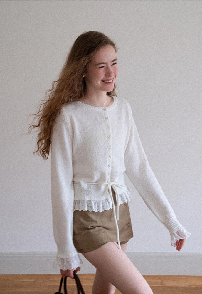 Lace-Trim Cardigan Sweater