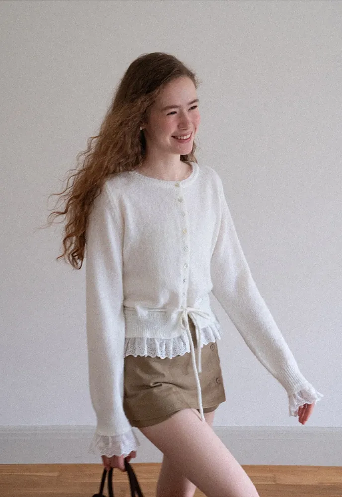 Lace-Trim Cardigan Sweater
