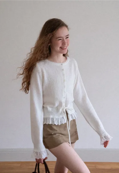 Lace-Trim Cardigan Sweater