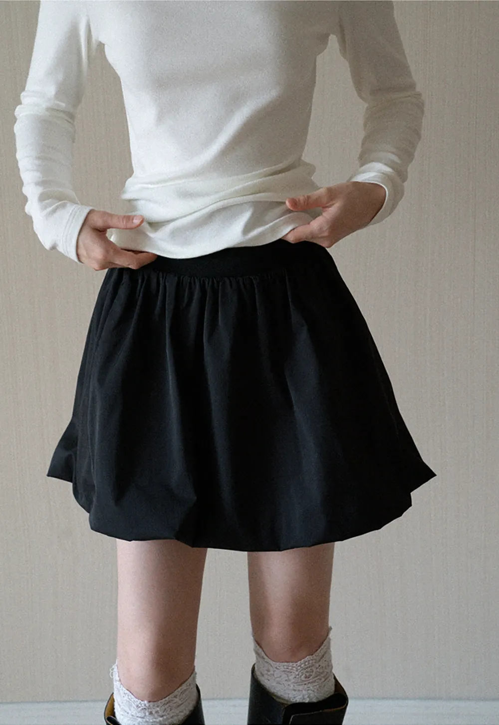 High Waist Black A Line Mini Skirt