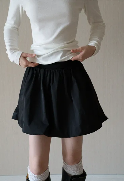High Waist Black A Line Mini Skirt