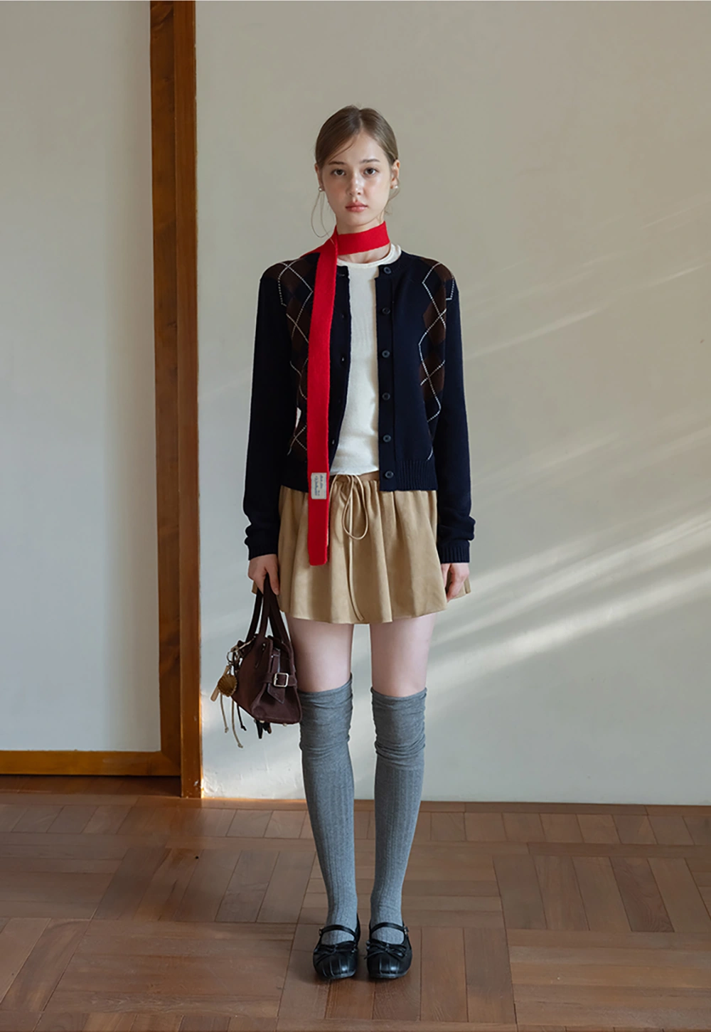 Womens Khaki Drawstring High Waist Pleated Mini Skirt