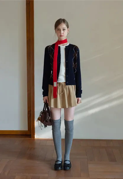 Womens Khaki Drawstring High Waist Pleated Mini Skirt