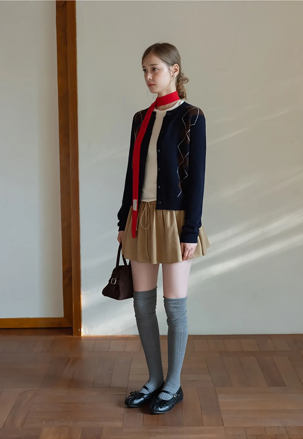 Womens Argyle Knit Cardigan Sweater Button Down Long Sleeve