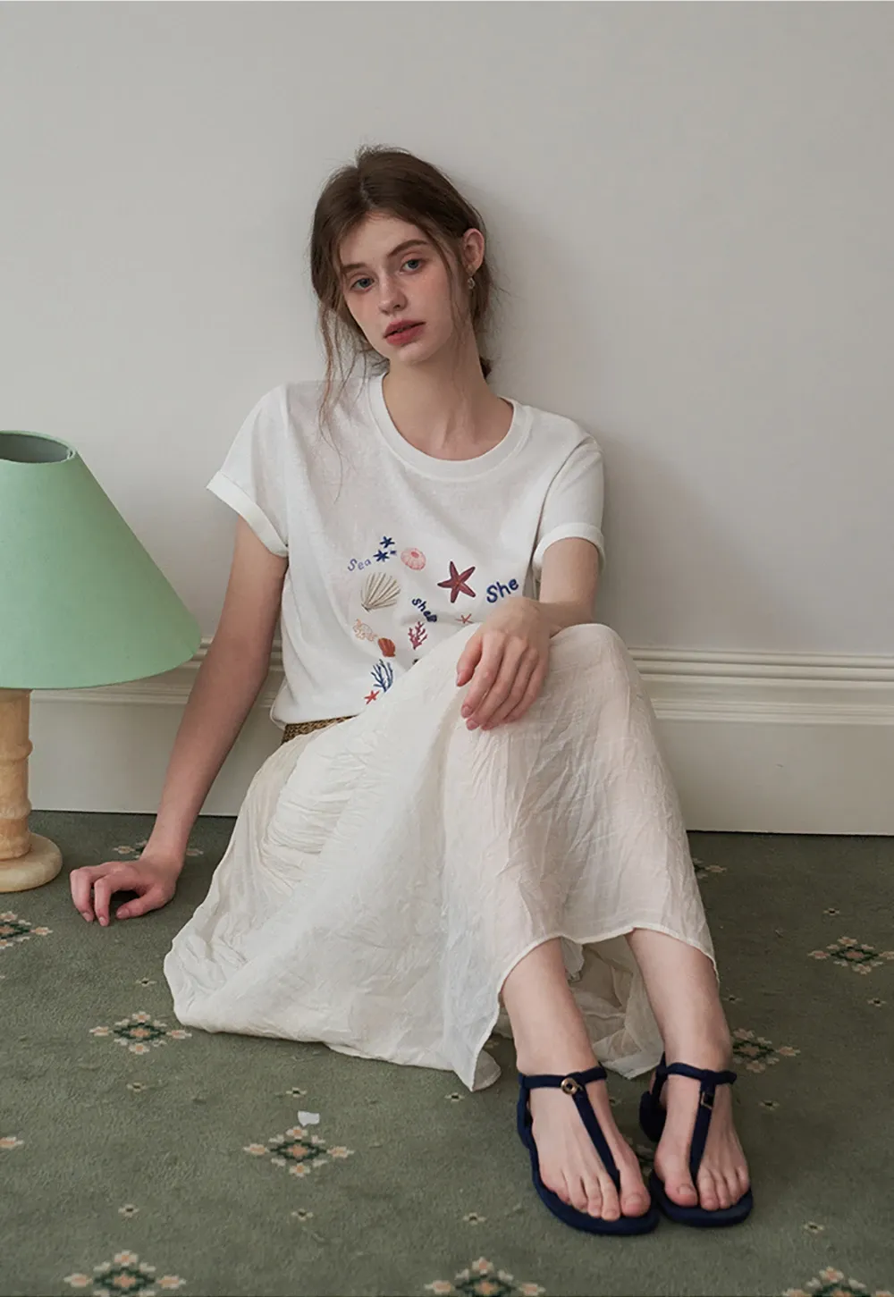 Pleated Midi Skirt with Belt