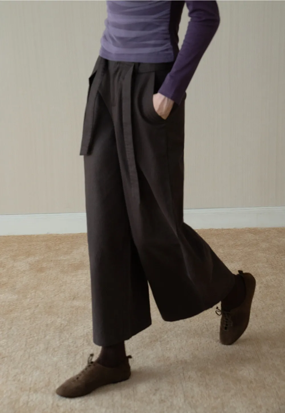 Womens High-Waist Wide-Leg Pants with Belt Detail