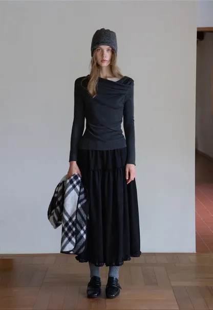 Womens High Waist Tiered Maxi Skirt