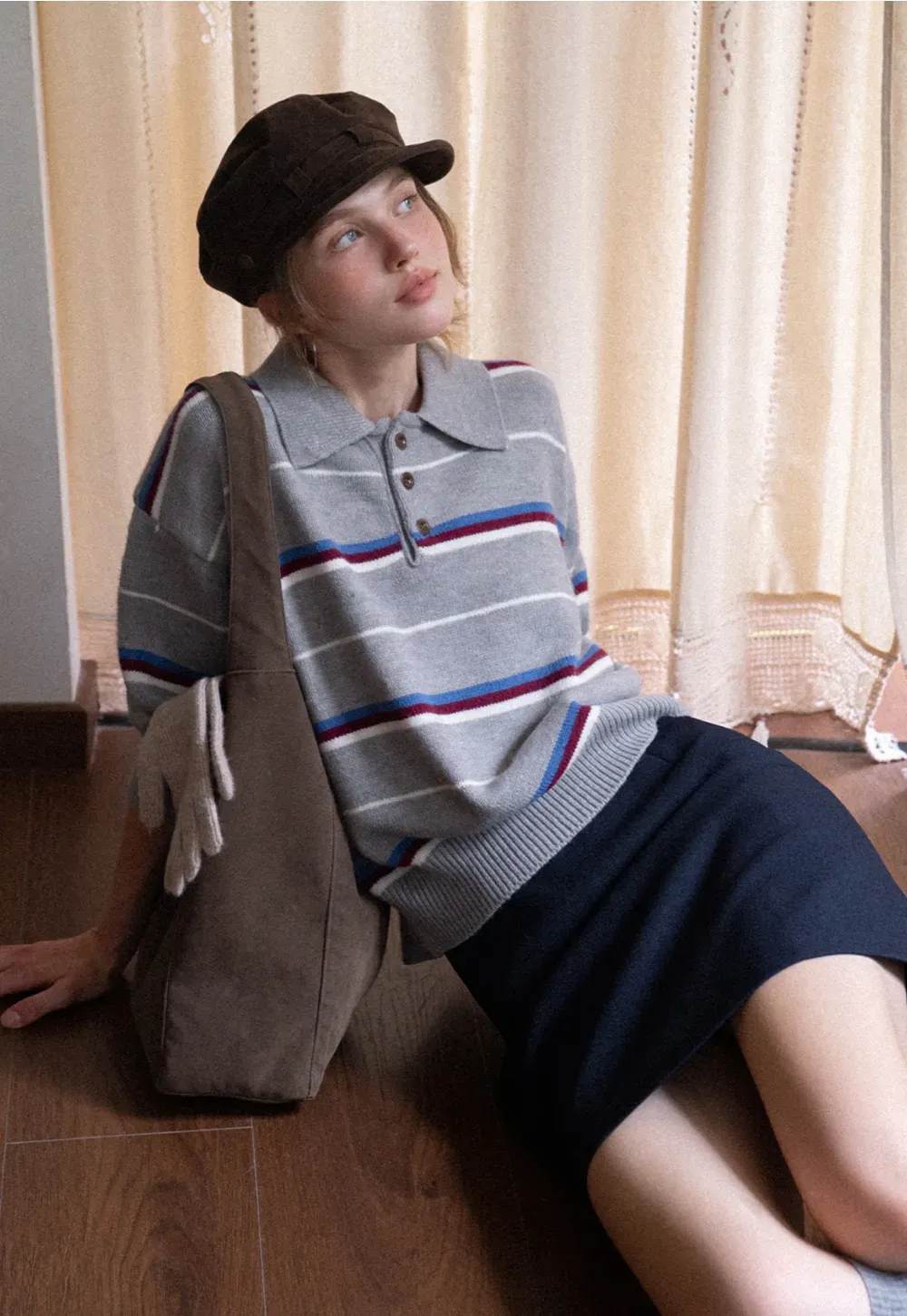 Striped Polo Knit Sweater